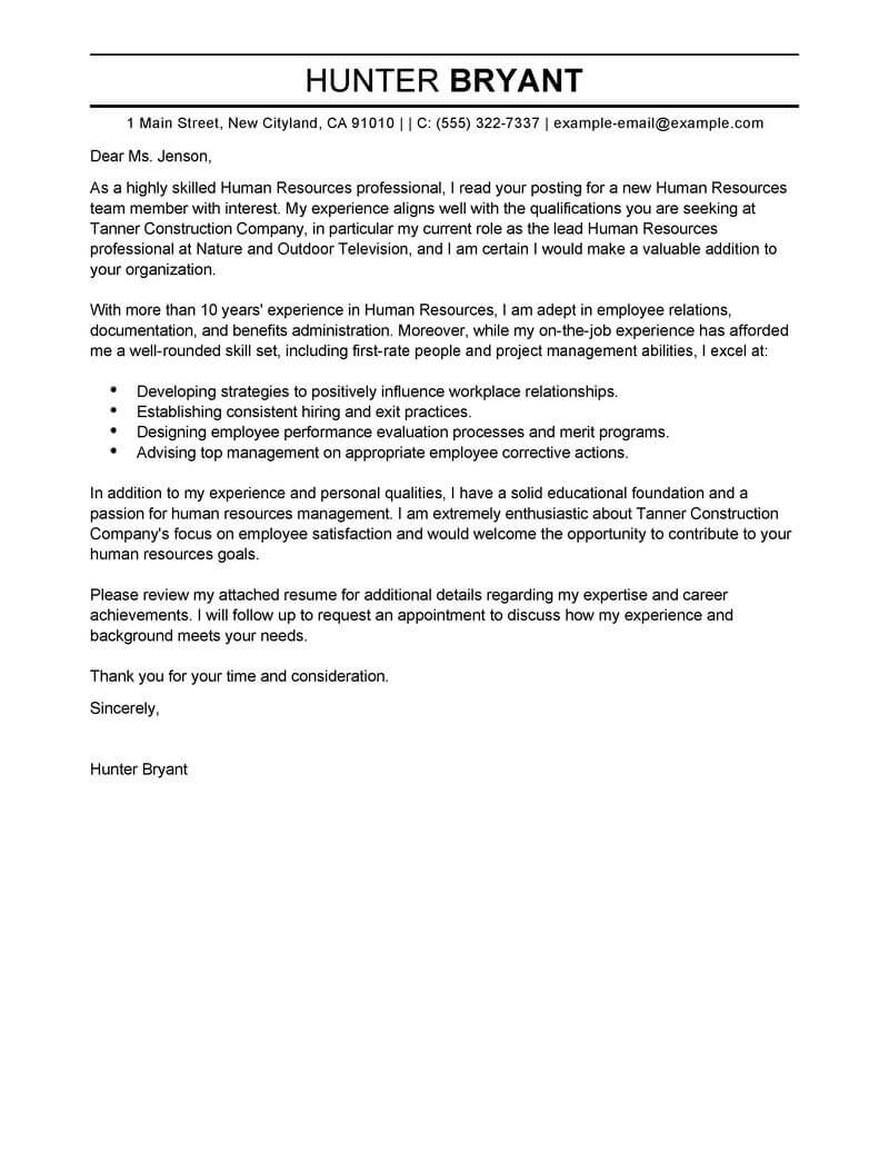 Professional Human Resources Cover Letter Examples  LiveCareer