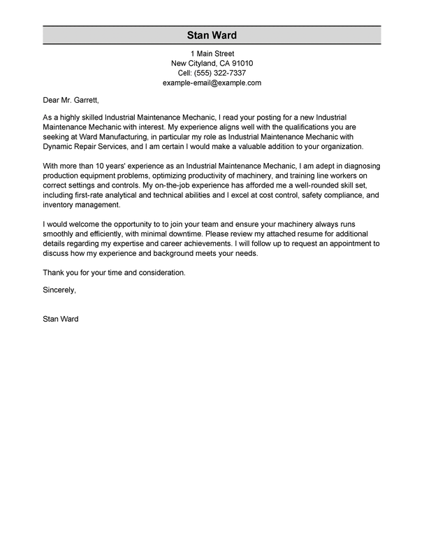 Best Industrial Maintenance Mechanic Cover Letter Examples LiveCareer