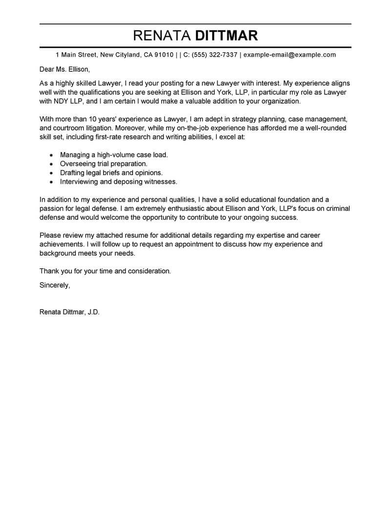 Best Law Cover Letter Examples Livecareer