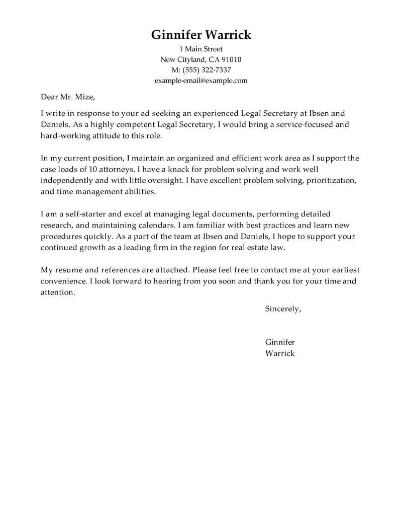 cover letter for secretary job template