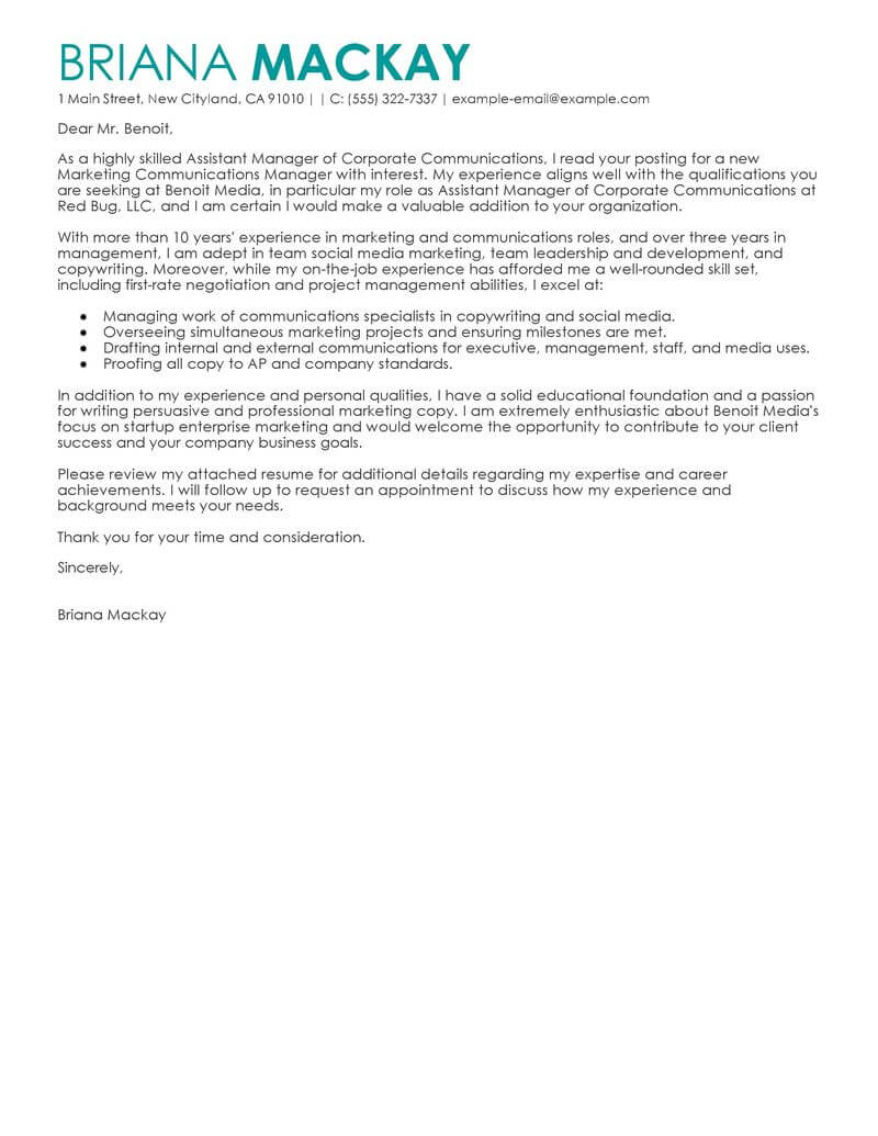 cover letter for assistant marketing manager position