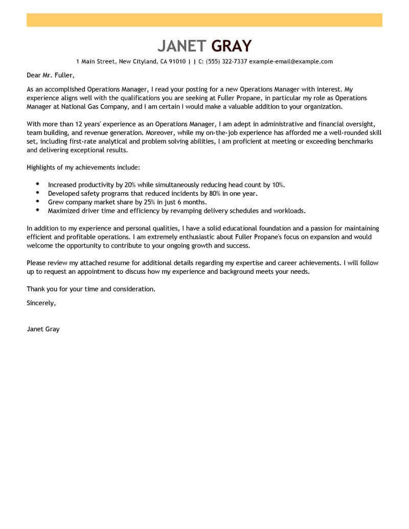 sample cover letter for business manager