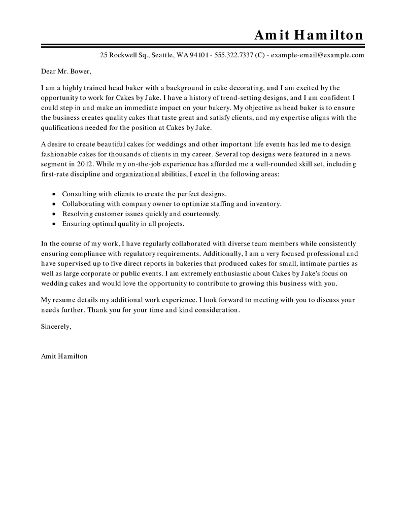 cover letter for baker with no experience