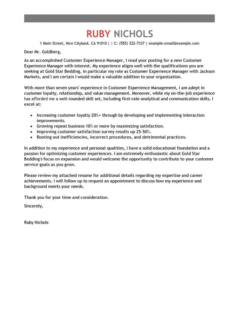 Best Customer Experience Manager Cover Letter Examples ...