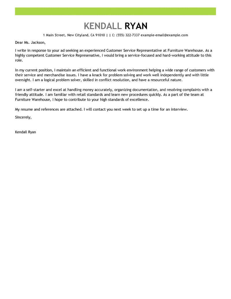 Customer Service Representative Cover Letter Sample from www.livecareer.com