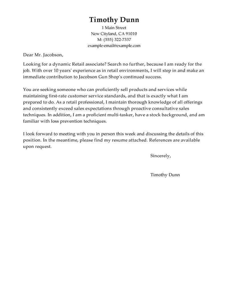 retail cover letter sample