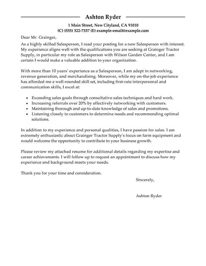 salesperson job cover letter examples