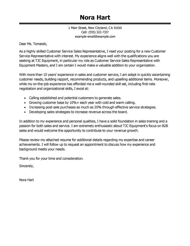 Example Of Customer Service Cover Letter from www.livecareer.com