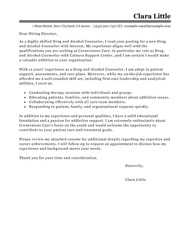 addiction support worker cover letter