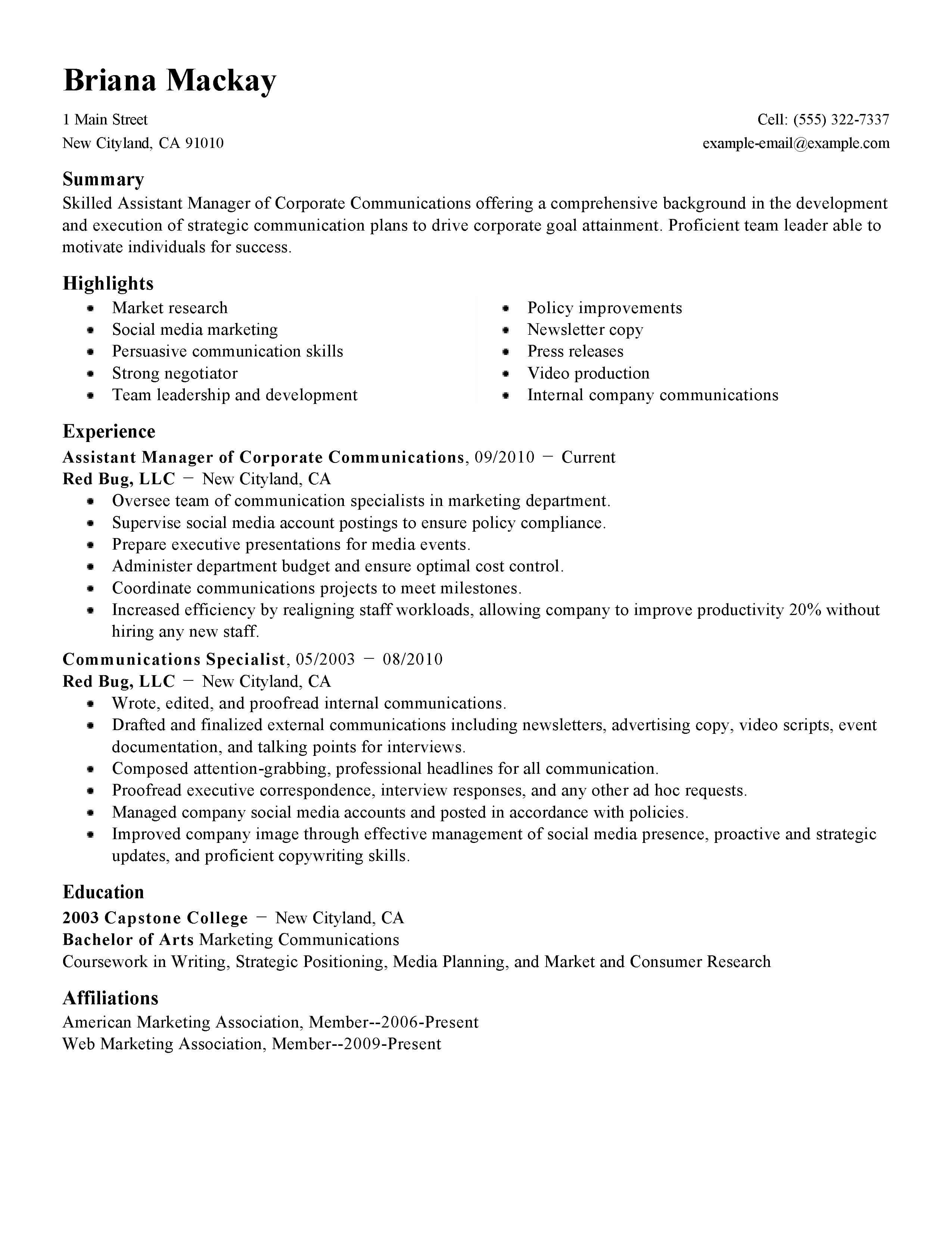 resume for restaurant assistant manager