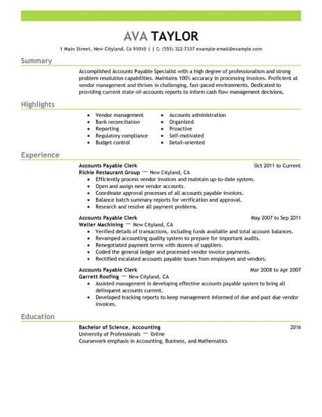 Best Accounts Payable Specialist Resume Example  LiveCareer