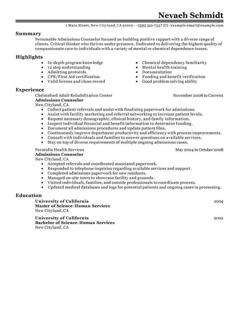 college admissions recruiter resume