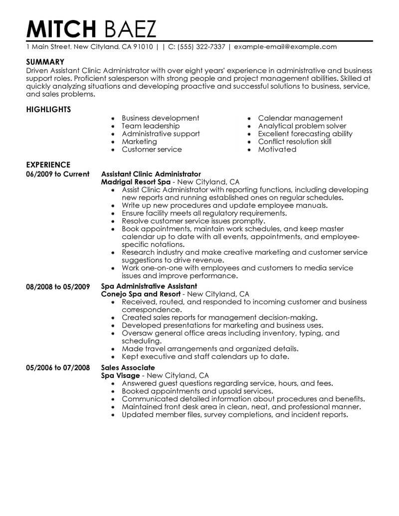 Best Assistant Clinic Administrator Resume Example | LiveCareer