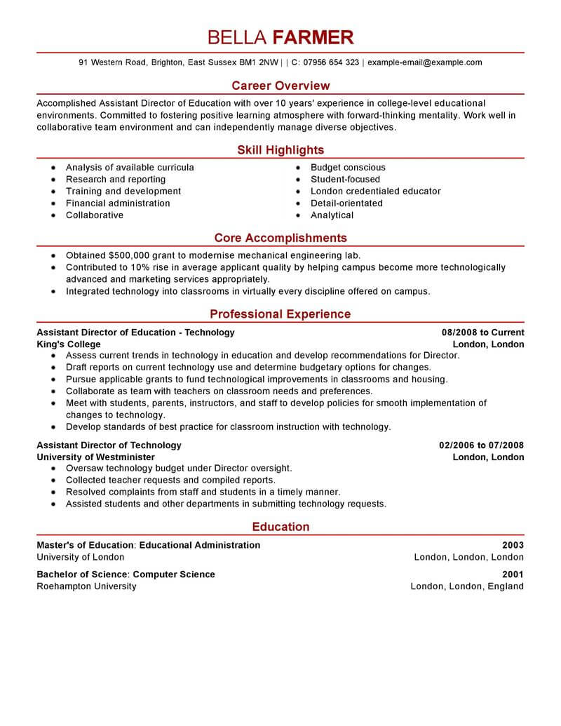 resume education format examples