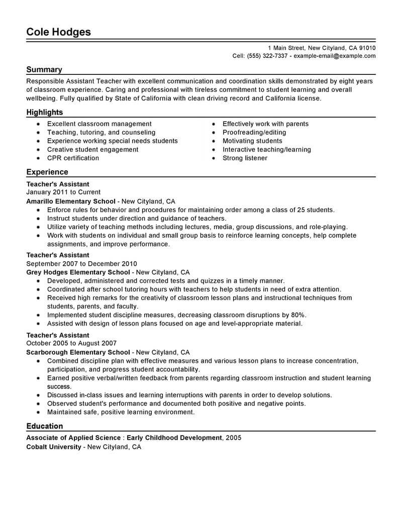 teacher assistant resume