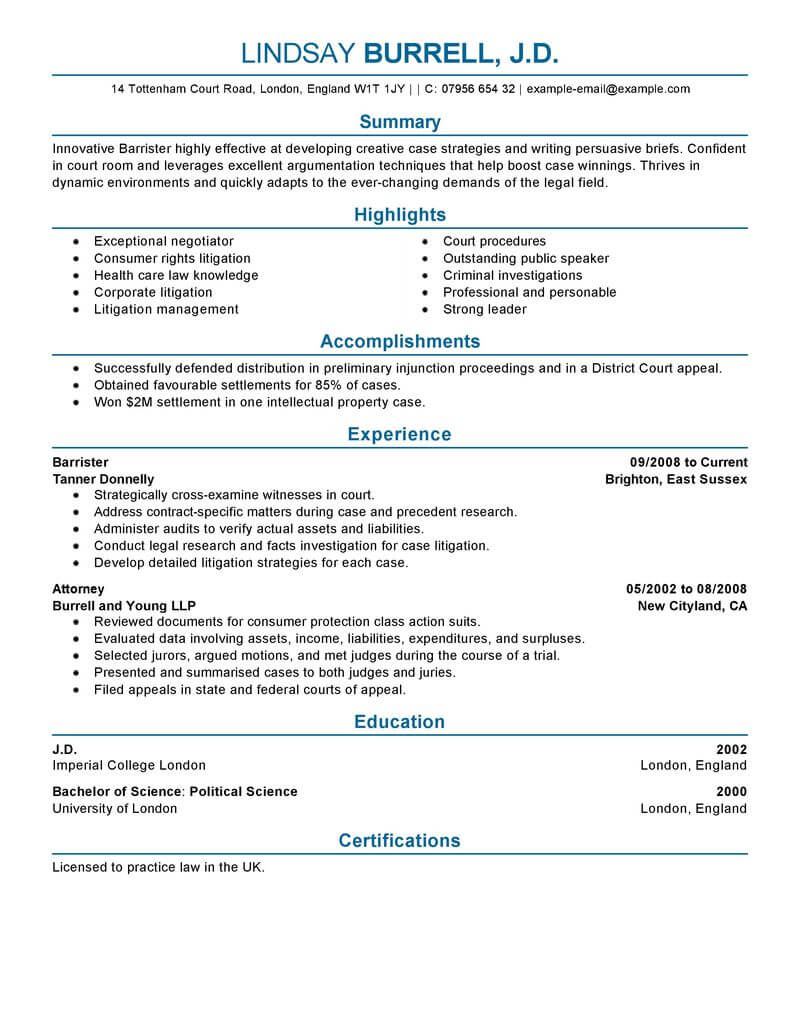 resume examples lawyer