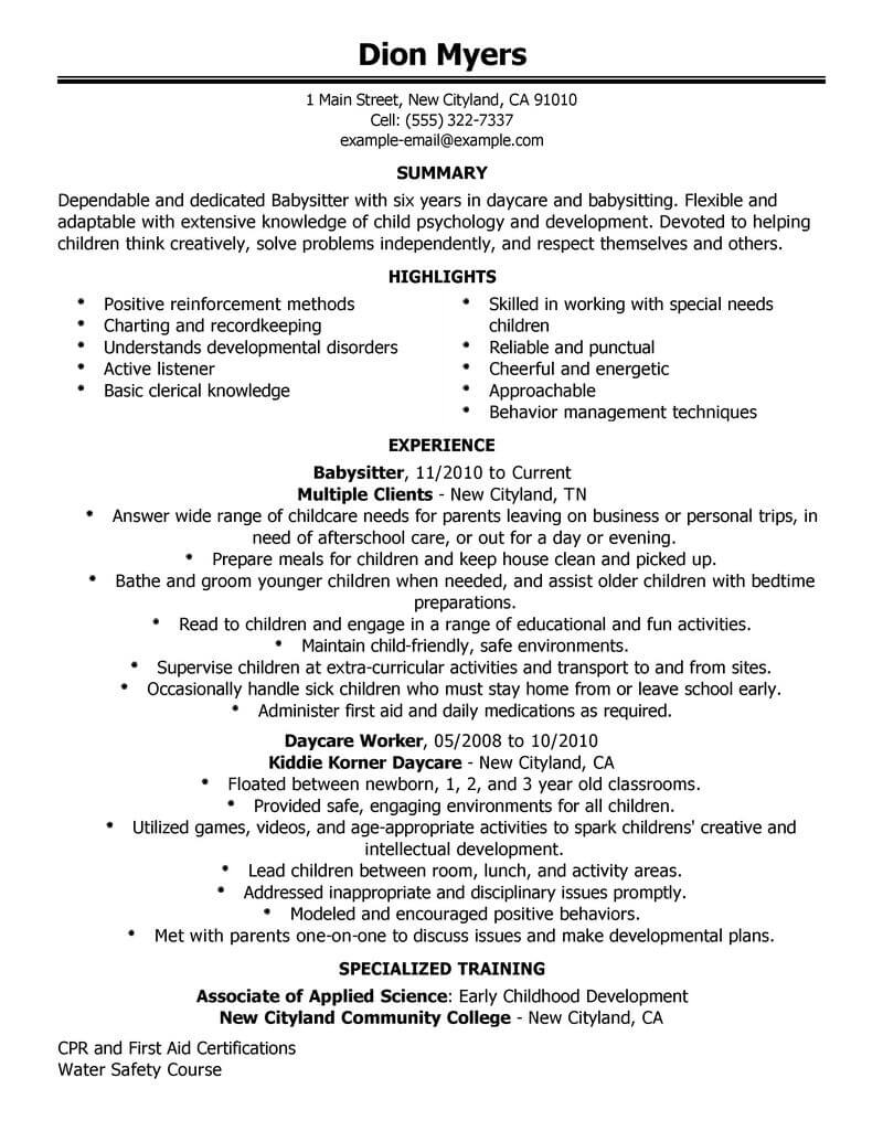 Best Babysitter Resume Example  LiveCareer