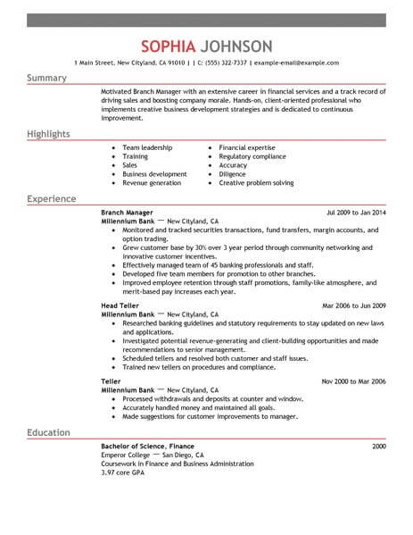 resume templates for accounting and finance