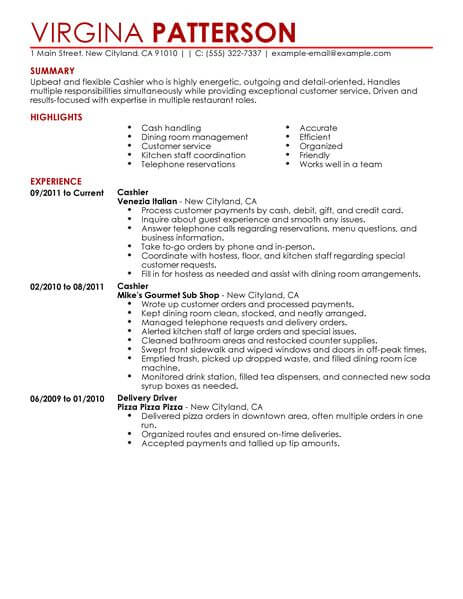 Restaurant Resume Template Download