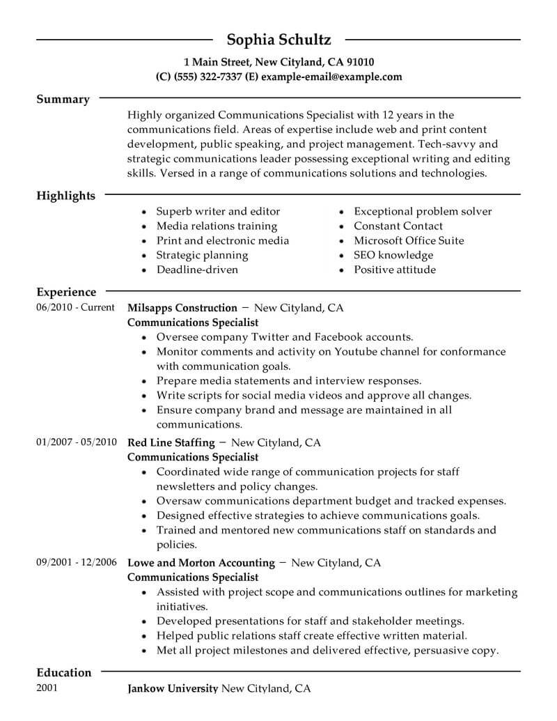 written communication skills in resume