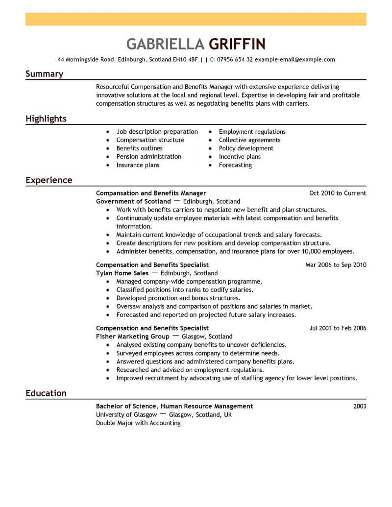 Best Compensation And Benefits Resume Example  LiveCareer