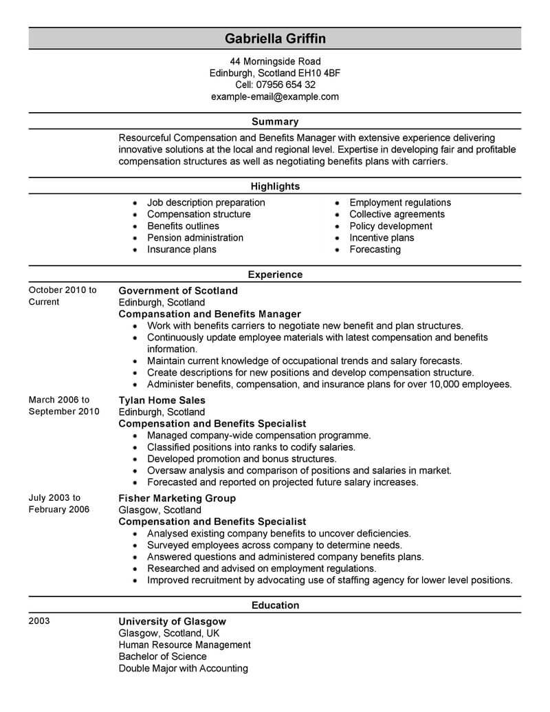 Employee Compensation And Benefits Template from www.livecareer.com