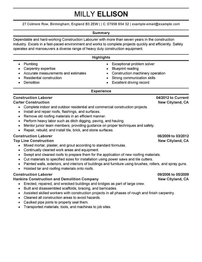 how to list construction projects on a resume