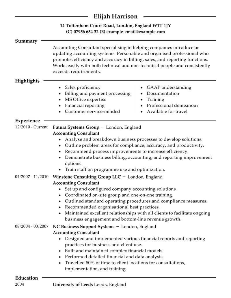 consultant job resume sample