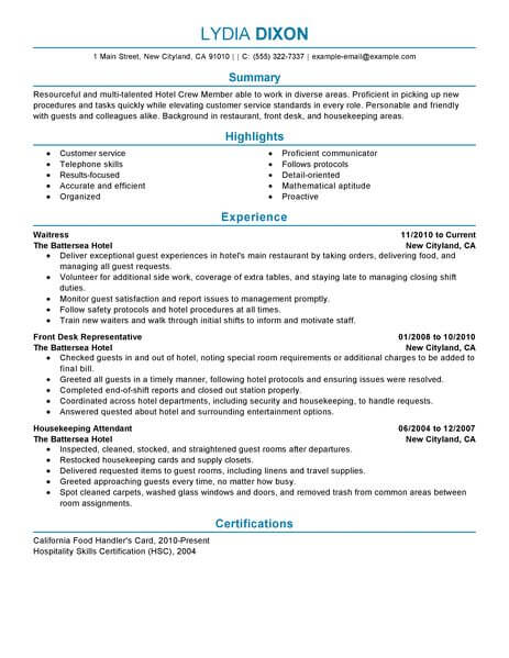 objective in resume for service crew with no experience