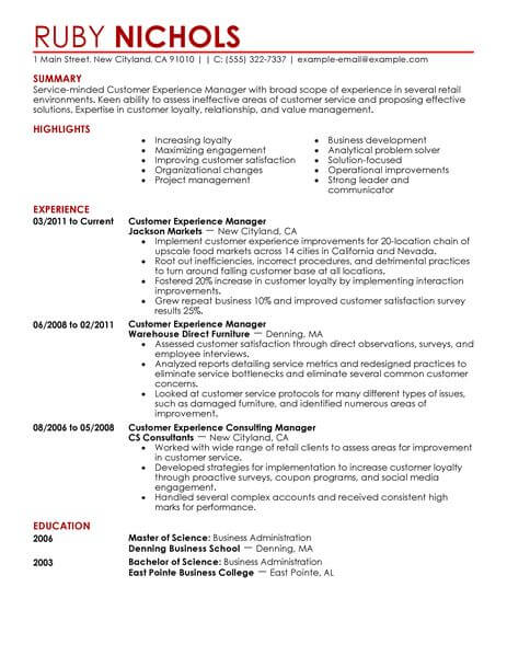 Best Customer Experience Manager Resume Example | LiveCareer