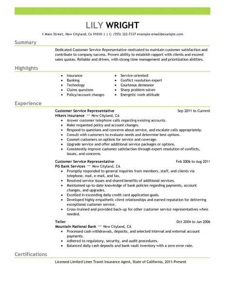 Simple Customer Service Representative Resume Example ...