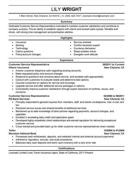 Resume Examples Customer Service Representative  Resume Ideas