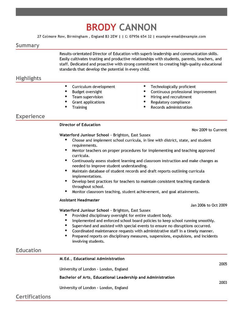 Resume Template For Educators from www.livecareer.com