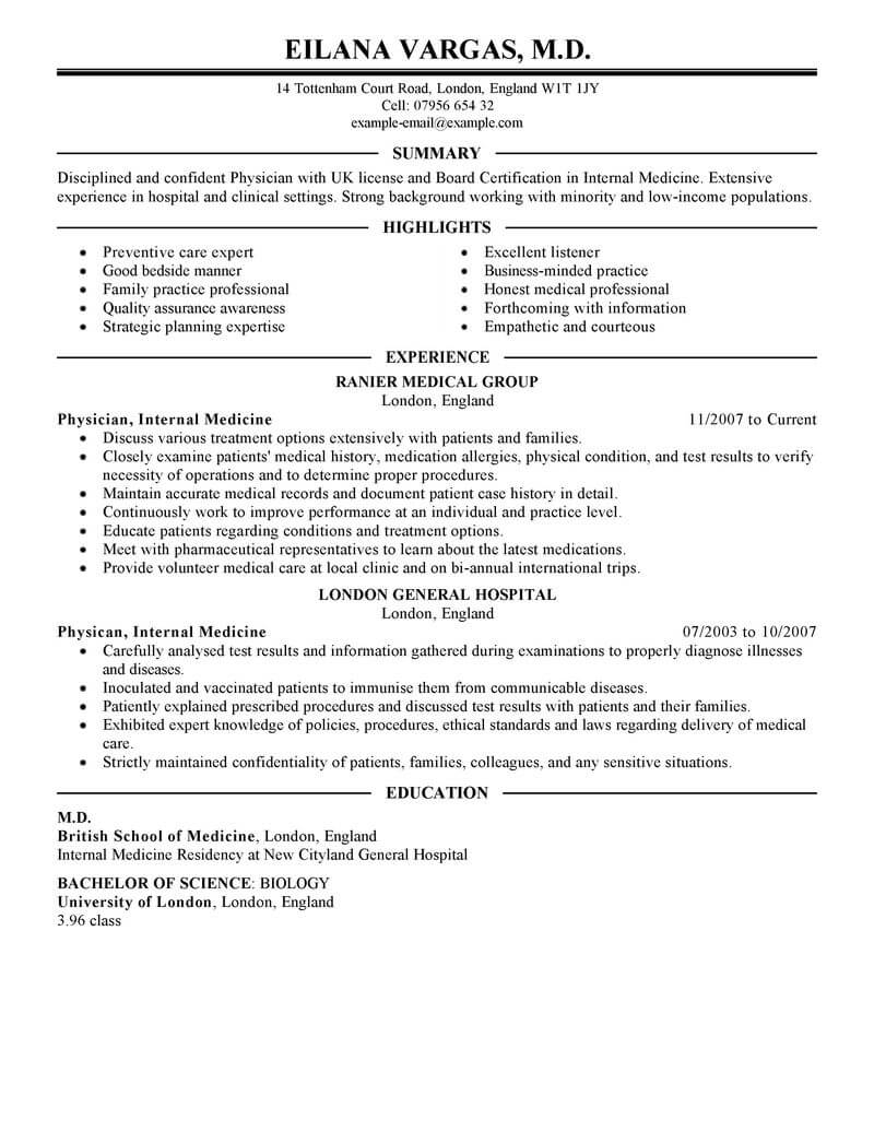 Best Doctor Resume Example Livecareer