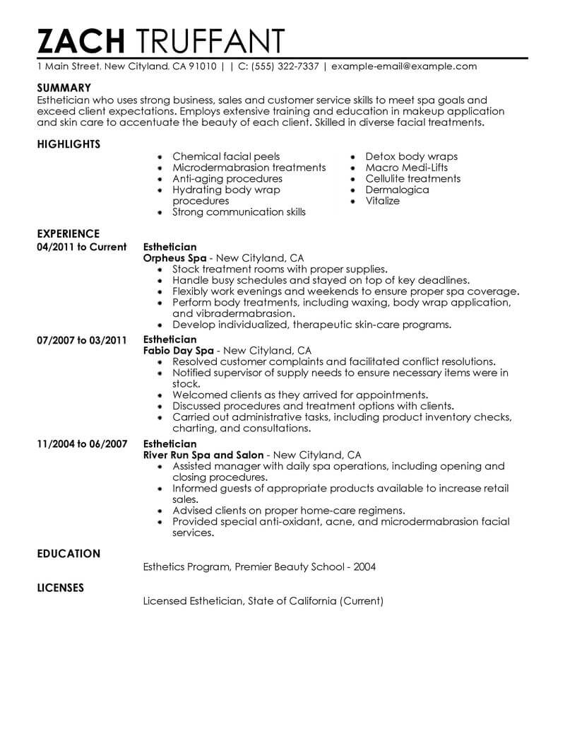 Duties resume examples