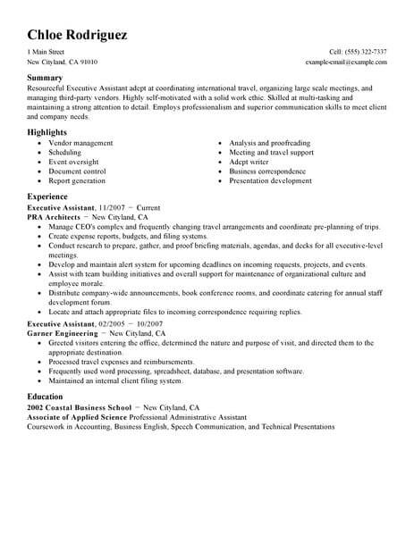 executive assistant resume summary