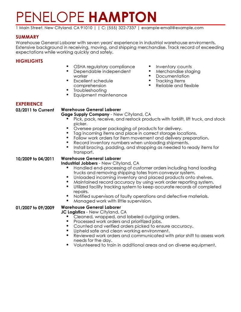 resume summary examples for general labor