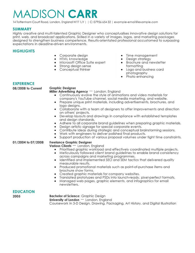 35+ Ide Graphic Designer Resume Summary Examples