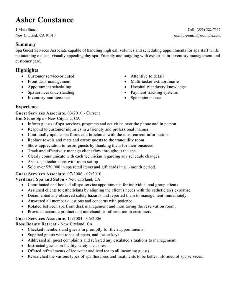 Best Guest Service Associate Resume Example | LiveCareer