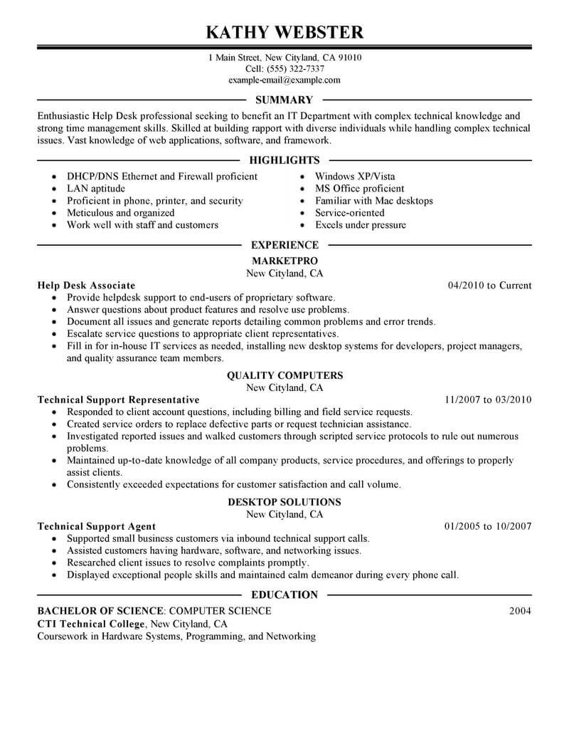 Service Desk Resume Examples Cohren