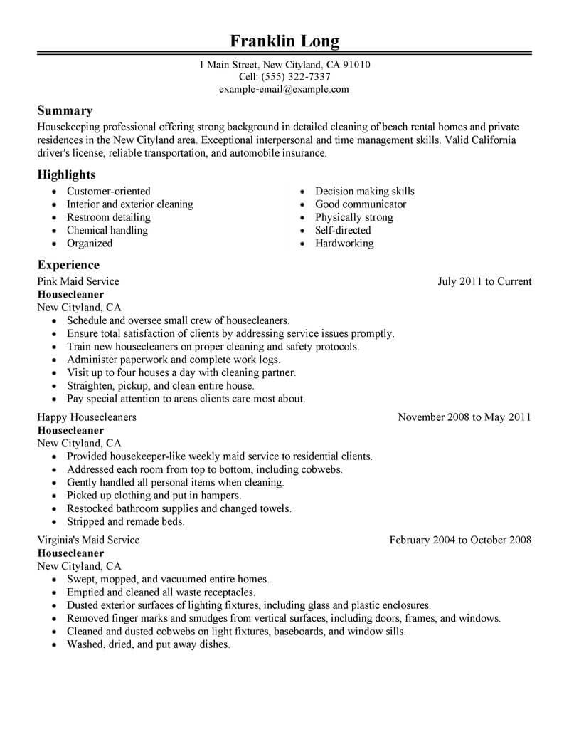 Resume For Cleaning Person - Cleaning resume sample / You may be dropping off a printed resume in person, or you may email it to a hotel manager ahead of time.