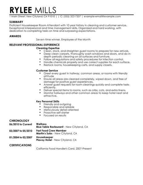 Best Housekeeper Room Attendant Resume Example Livecareer