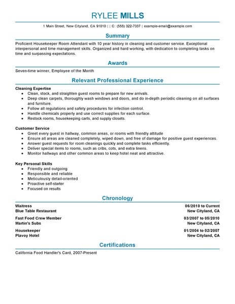 Best Housekeeper Room Attendant Resume Example Livecareer