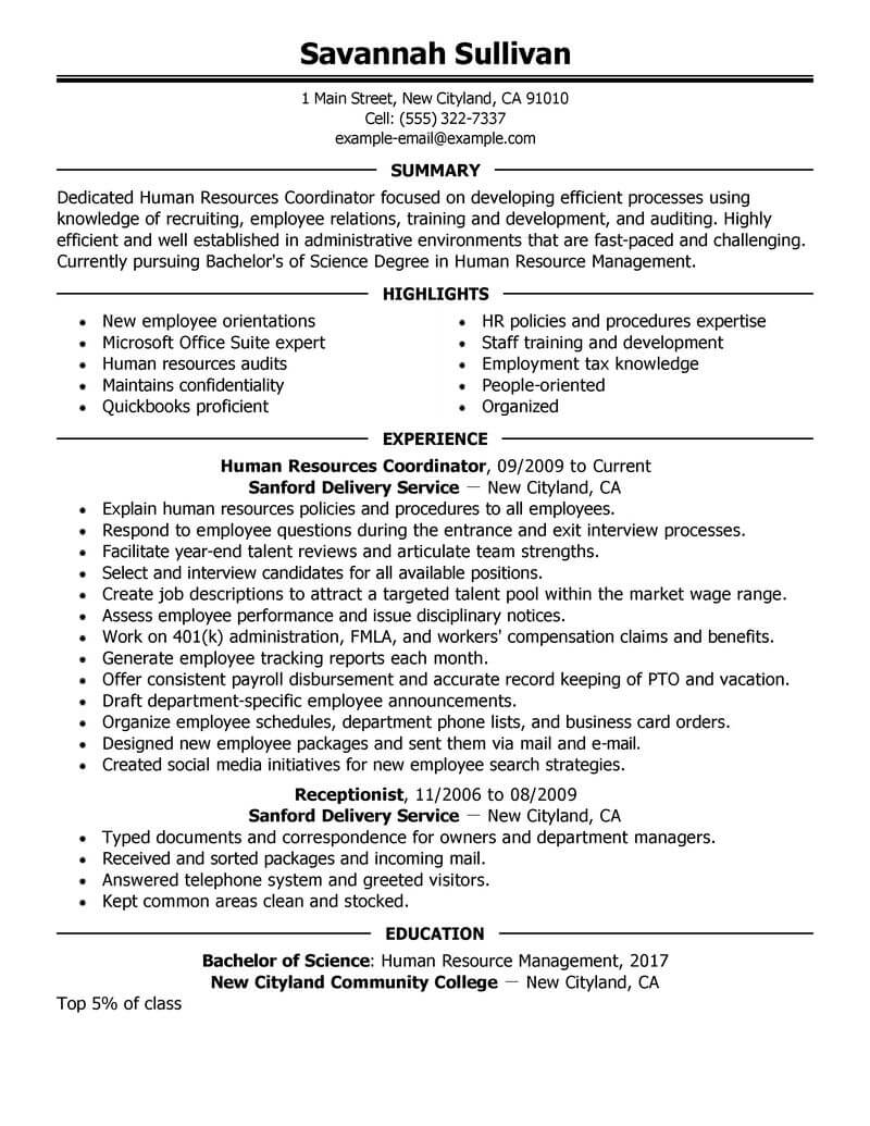 Best HR Coordinator Resume Example | LiveCareer