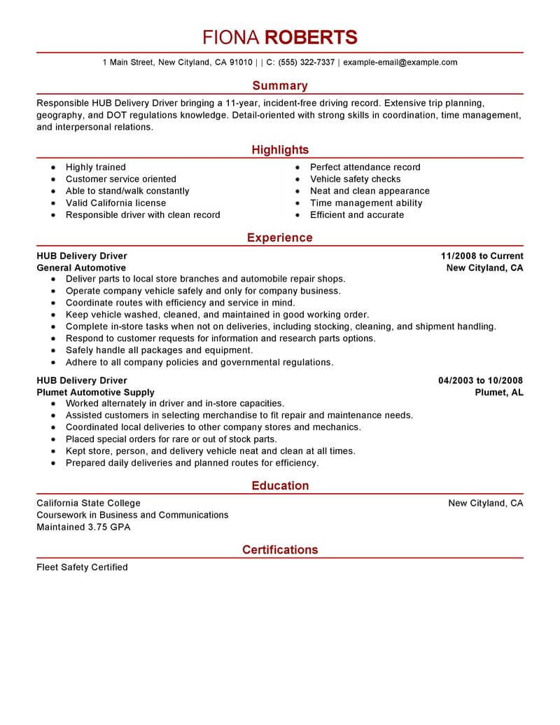 Best Hub Delivery Driver Resume Example  LiveCareer