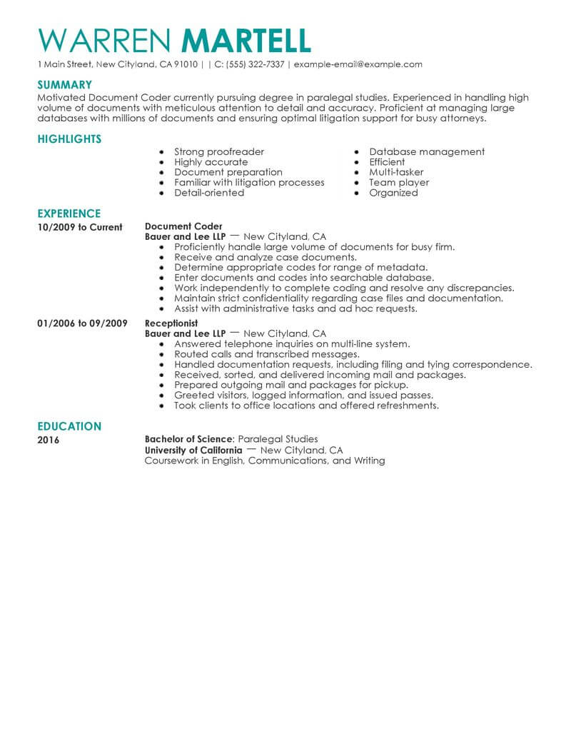 Best Legal Coding Specialist Resume Example  LiveCareer