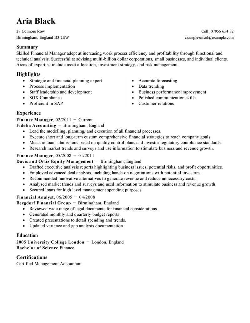 Best Finance Manager Resume Example  LiveCareer