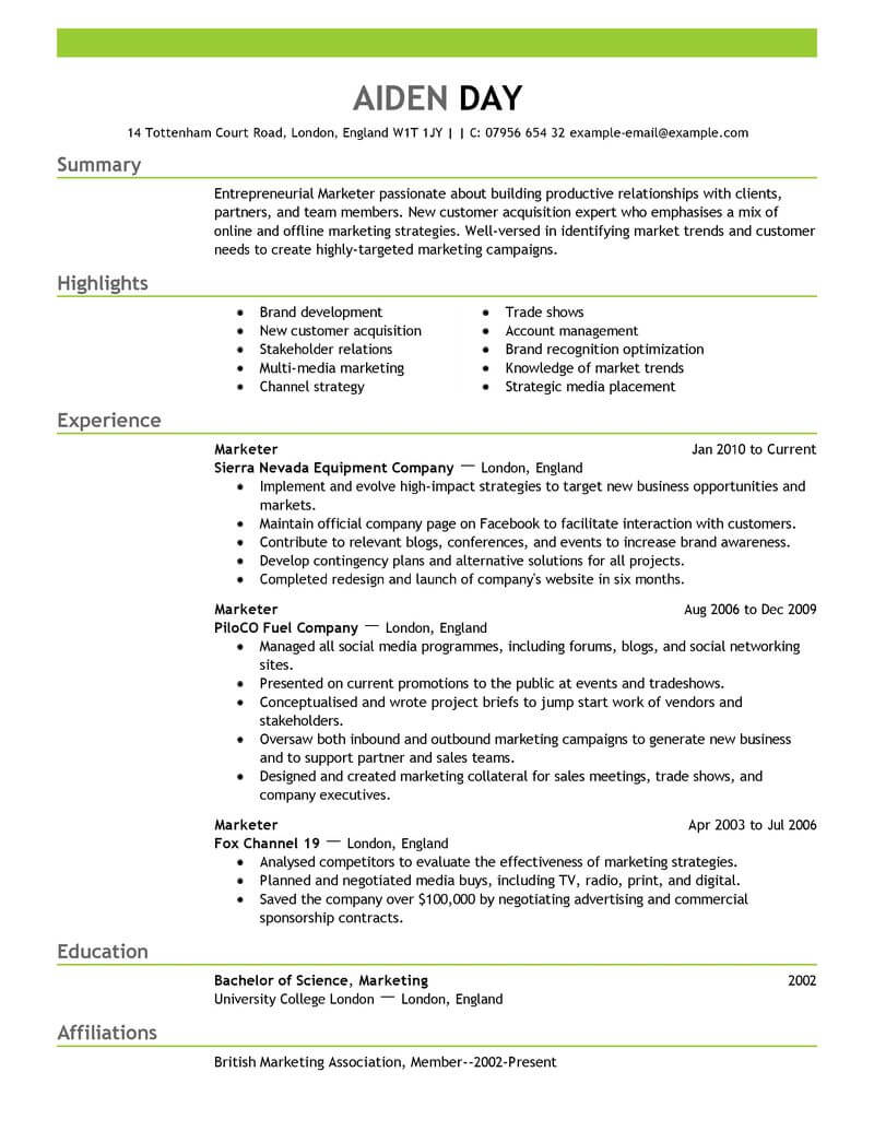 Marketing, Advertising, And PR Resume Template for Microsoft Word