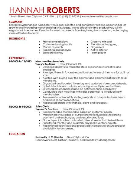 Merchandise Associate Resume Sample | Associate Resumes ...