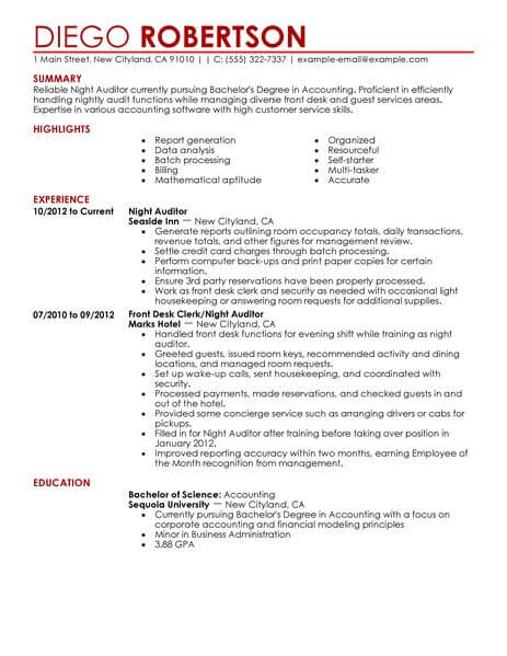 Night Auditor Job Description Resume Remar